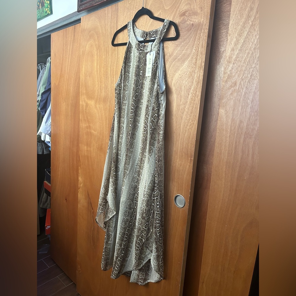 New Brown Snake Print Asymmetrical Halter Sundress Sz XL